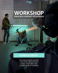 Workshop creatieve portretfotografie in Nijmegen met fotograaf Jurriaan Huting en deelnemer tijdens een praktijksessie Nijmegen
